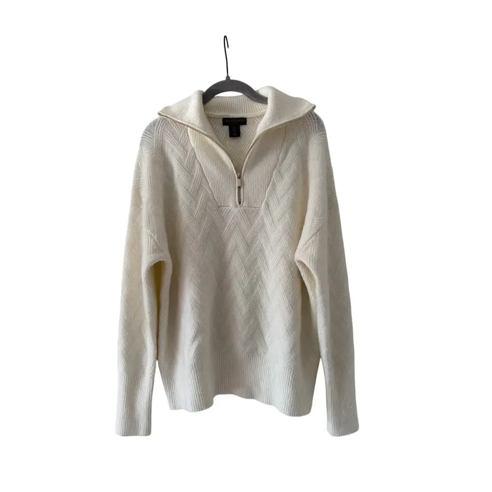 Cynthia Rowley Active White Cable Knit Half Zip Sweater L - Picture 2 of 9